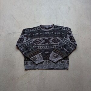 Vintage Expressions Mens Large Geometric Southwestern Crewneck Sweater Grey 90s